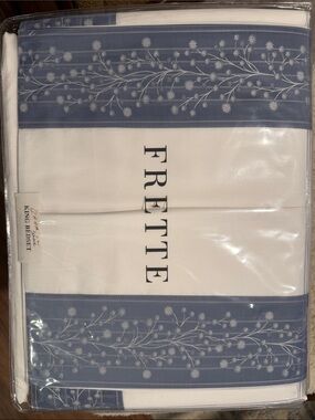 Frette Floral Spray Bordo TF King Bedset Denim White NEW Italy Rare